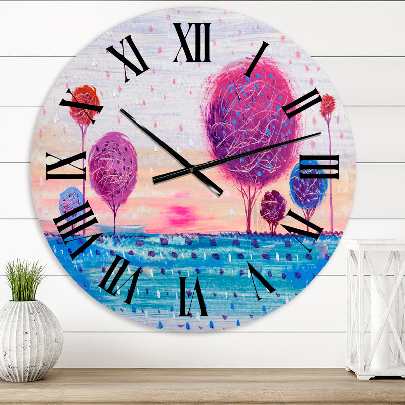 Purple Coloured Tree Impression II - Modern Wall Clock, Small