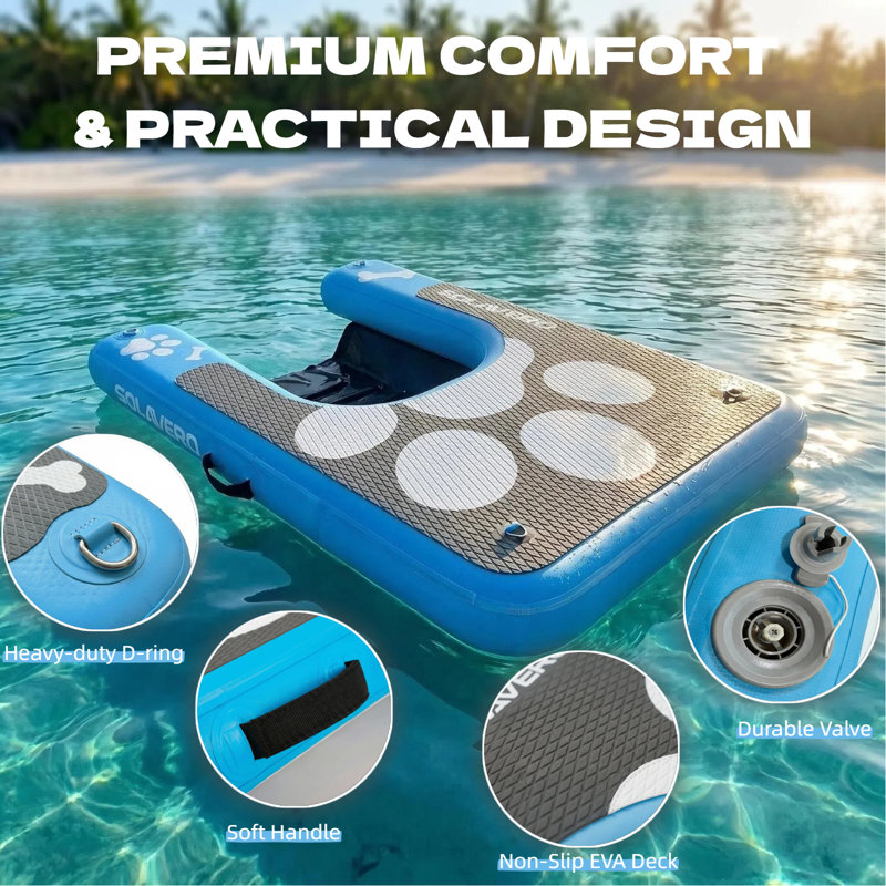 Inflatable Dog Water Ramp, Non-Slip Pet Pool Ladder with EVA Deck, Floating Dog Stairs with Pump, Repair Kit & Carry Bag, for Pool, Lake, Boat & Dock, 3 Colors & 2 Sizes Available