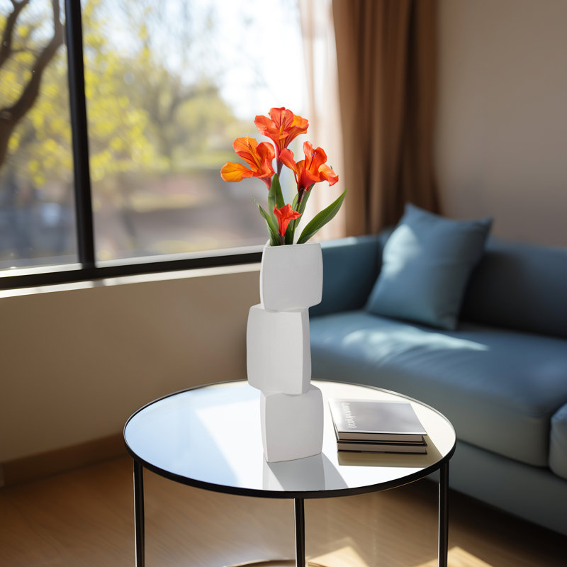 Modern Stoneware Ceramic Vase with Stacked Geometric Triangle Form and Sculptural Silhouette for Contemporary Decorative Accent Display