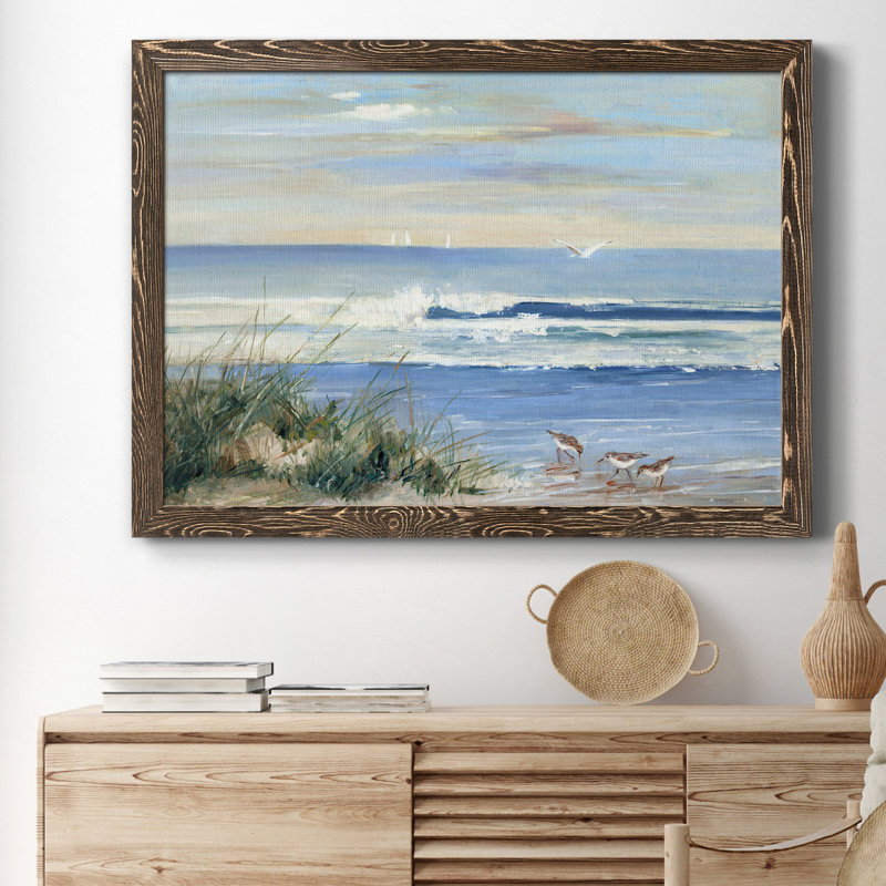 Beach Combers - Reproduction d'art sur papier encadrée, H 31,5 po x l 23,5 po x P 1,5 po, Noyer