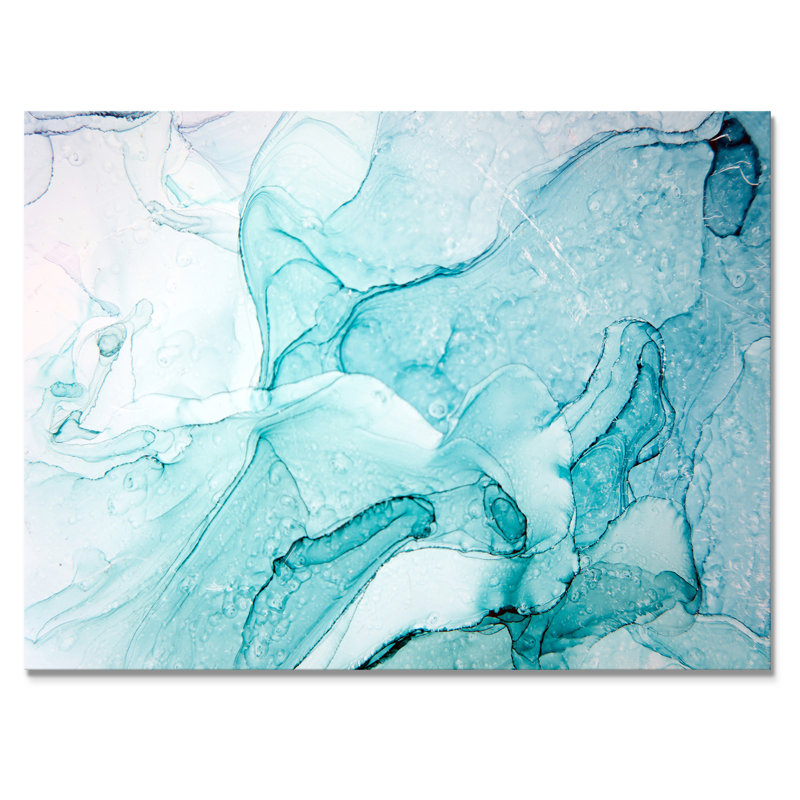 Turquoise Ink Universe - peinture sur toile, H 34 po x l 44 po, Toile tendue