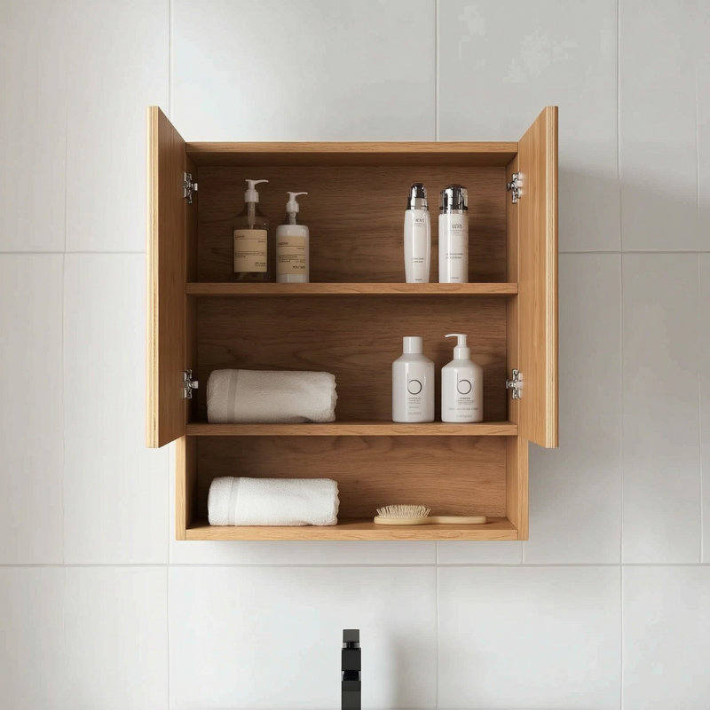 26" Wall-Mounted Striped Bathroom Cabinet, Natural