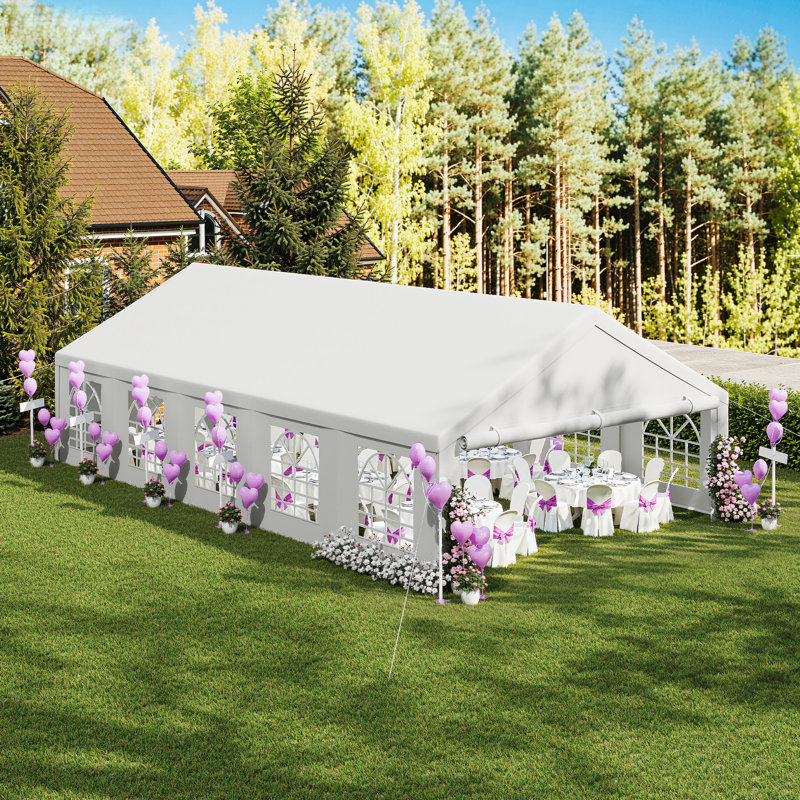 20 Ft x 33 Ft Outdoor White Party Tent with Windows, 20 (ft) W x 33 (ft) D