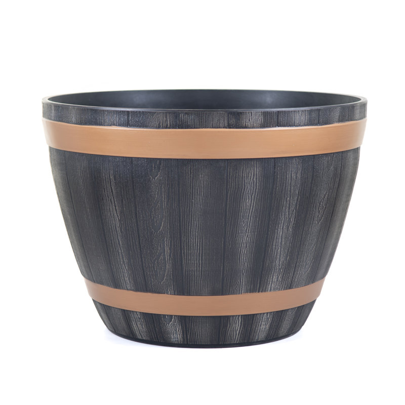 Peringer Handmade Barrel Planter, 11.02cm H x 14.96cm W x 14.96cm D, Black Oak/Brown