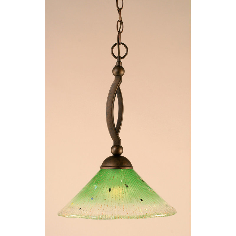 Bow Chain Hung Pendant Glass, Brushed Nickel, 19", Raspberry Crystal