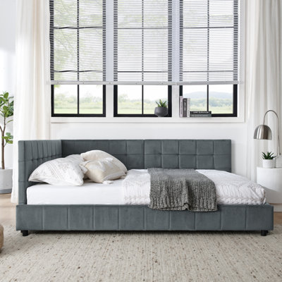 Corner Bed With Grid Design, Modern Space-Saving Daybed by Latitude Run