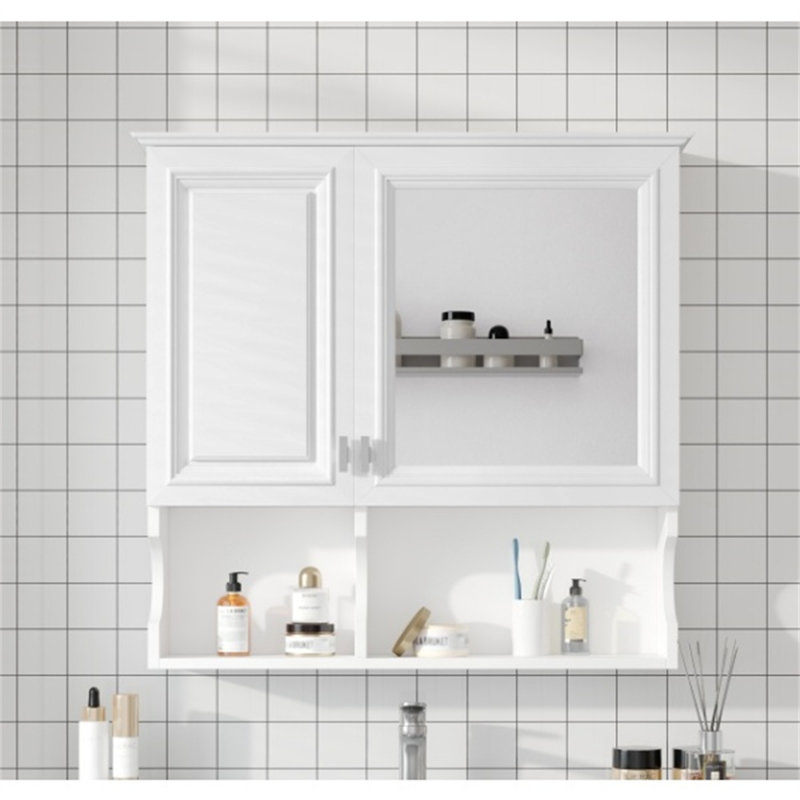 【wall-mounted 30 Inch Bathroom Mirror Cabinet】– Open Shelves, Adjustable Layers & Over Toilet Storage, Black