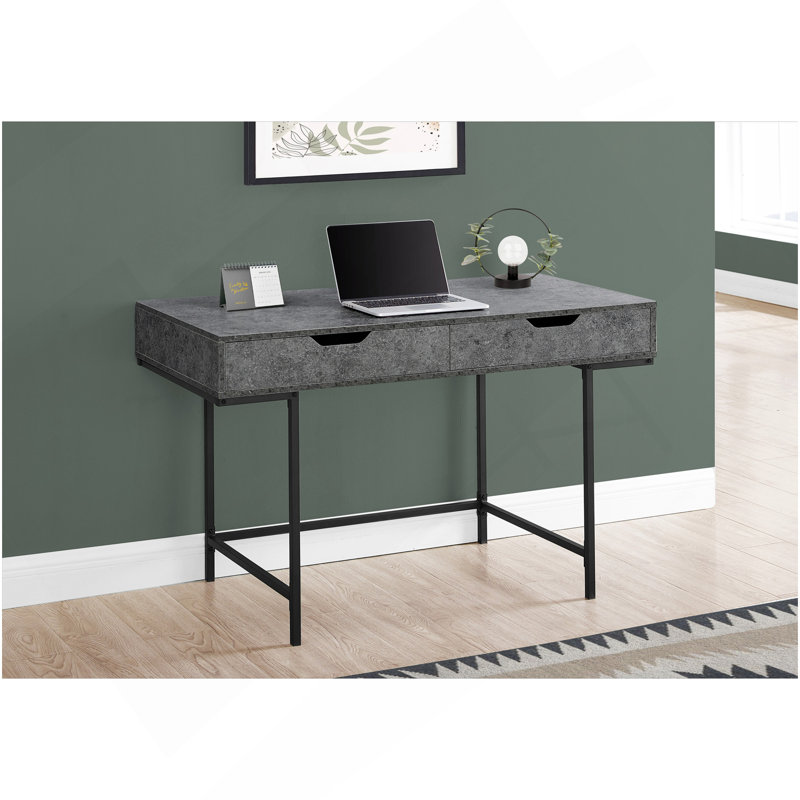 Bureau d'ordinateur, bureau personnel, ordinateur portable, tiroirs de rangement, L 48 po, travail, stratifié gris, métal noir, contemporain, moderne