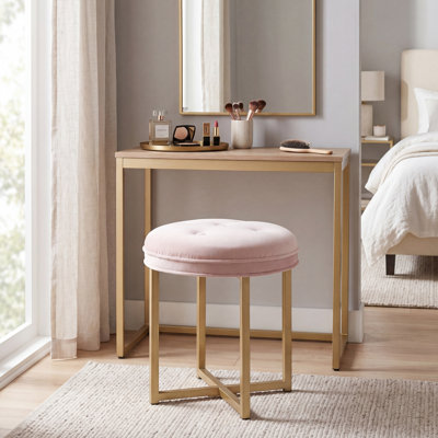 Tabouret de coiffeuse Azalea Park Glam Gold avec coussin en velours rose