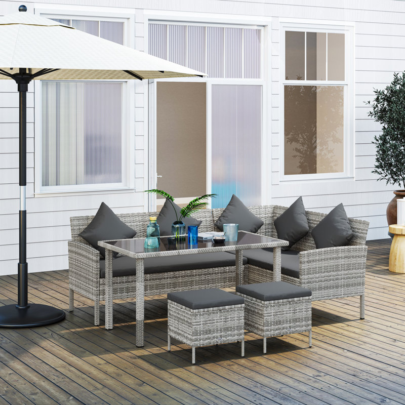 Wicker 6 - Person Garden Lounge Set with Cushions