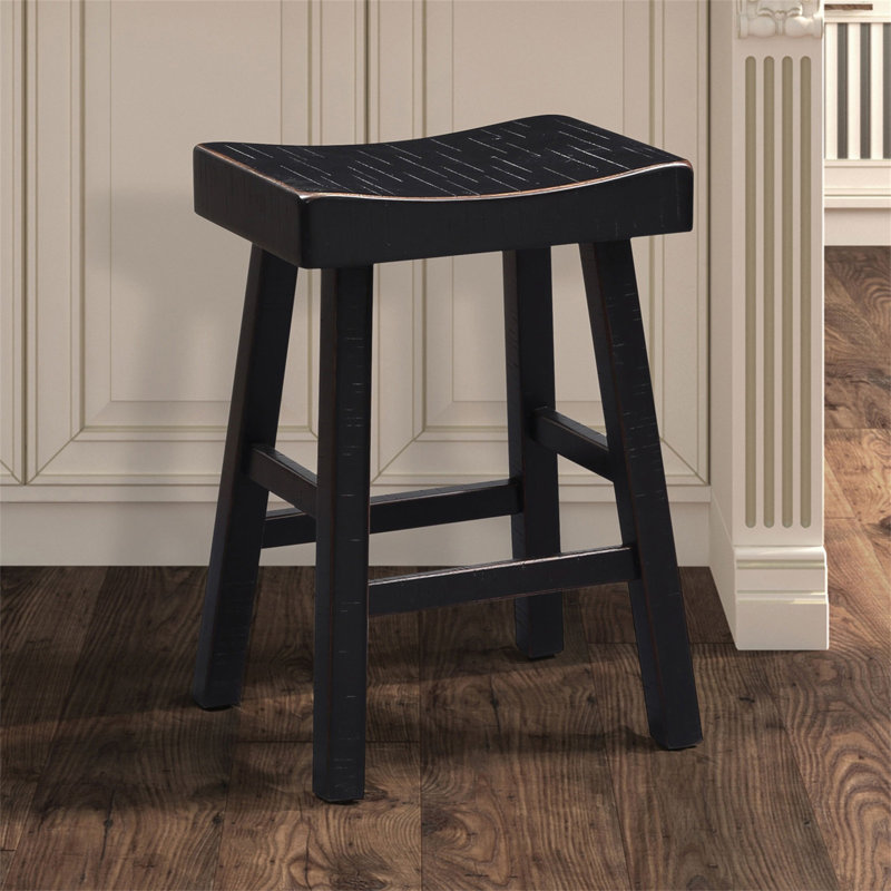 Ensemble de 2 tabourets traditionnels en bois massif, siège noir H 24 po