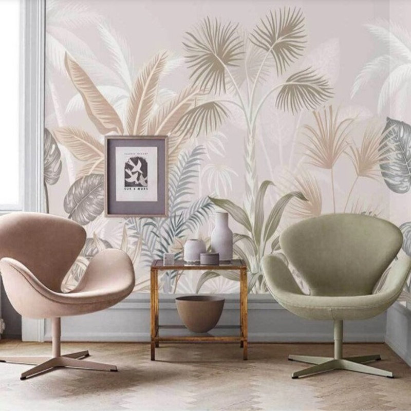 Harmonie tropicale avec des tons de taupe, L 96 po x l 108 po