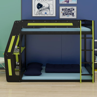 Lit superposé de jeu avec bureau RVB latéral, ports de charge USB et œillet pour câble, bande lumineuse à DEL
