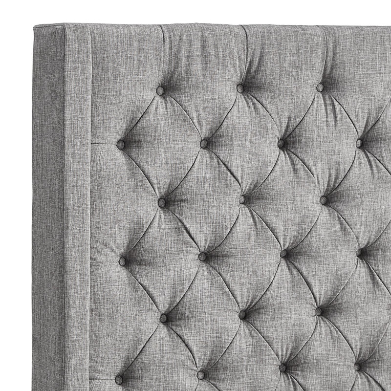 Lit plateforme tapissier Londono, Lin gris étain, Grand