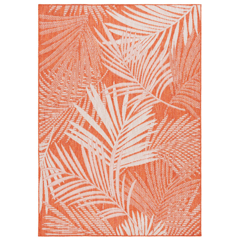 Pekalongan Floral Machine Woven Polypropylene/Polyester Indoor / Outdoor Area Indoor/Outdoor Area Rug in Orange/Ivory