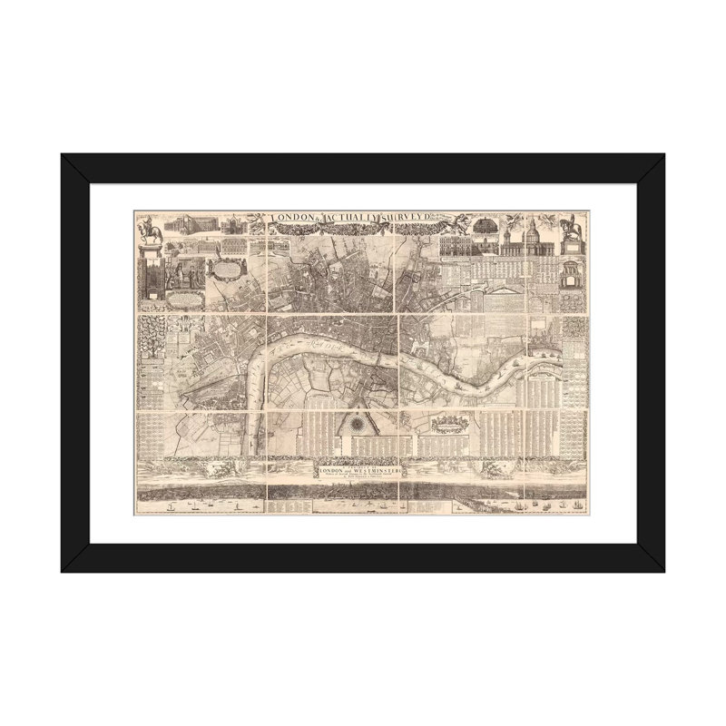 « london en fait survey map », impression sur toile, H 16 po x l 24 po x P 1 po, Papier d'art encadré noir, Blanc