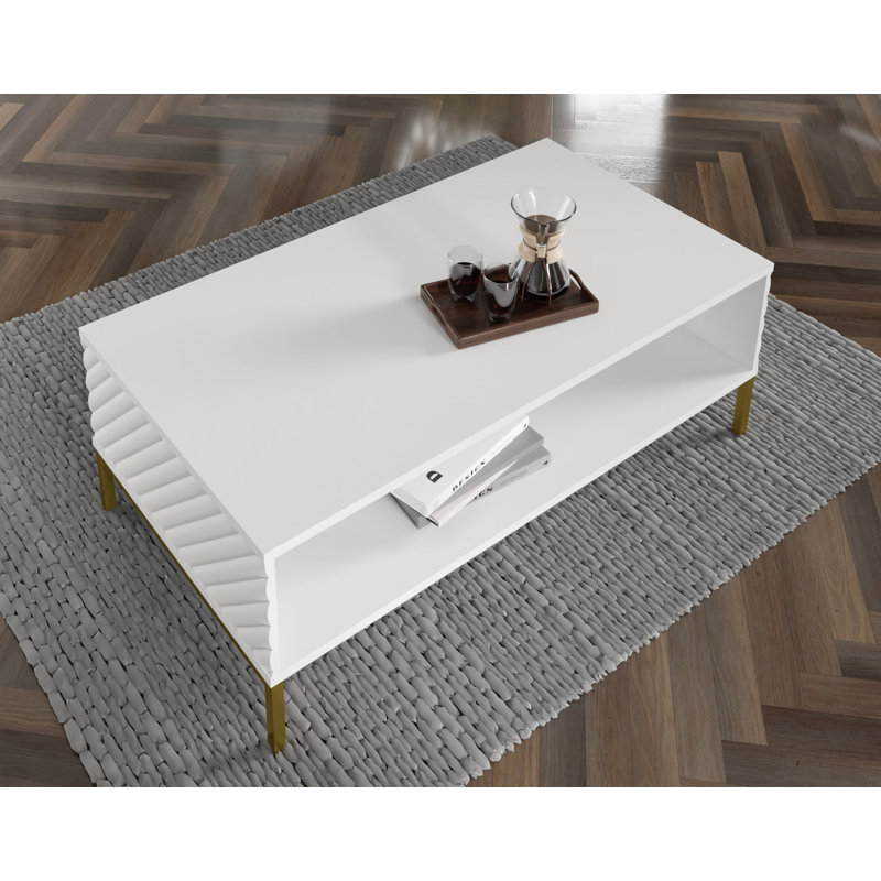 Anjulie Four Leg Coffee Table with Storage, White