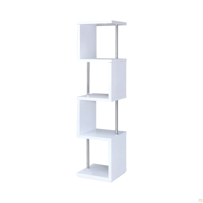 Bibliothèques rectangulaires à 4 tablettes en blanc et chrome