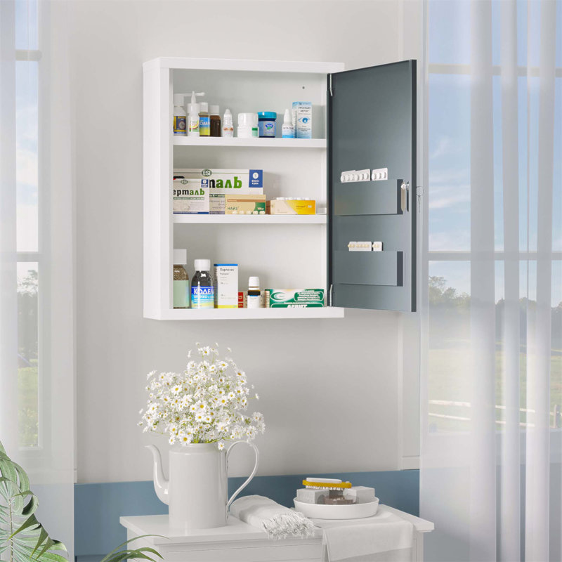 Armoire à pharmacie Kleankin avec tablettes à l'intérieur et sur la porte, conception verrouillable pour la sécurité des enfants et des animaux domestiques, rangement mural pour premiers soins