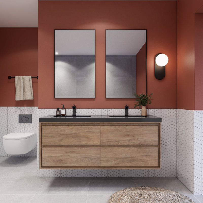 Meuble-lavabo simple l 59,05 po x P 19,68 po x H 24,83 po Vickye, Chêne naturel