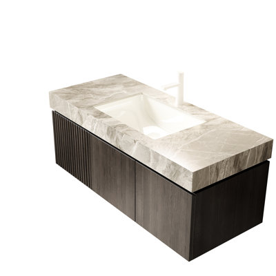 Meuble-lavabo gris fritté gris, 48 po, rangement flottant en contreplaqué, tiroir et portes, vasque en céramique, pré-assemblé, comptoir 48 po,