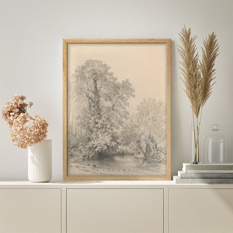 «Country Trees By The River Rustic Artwork, impressions encadrées, affiches, petit art mural de salle de bain», Naturel