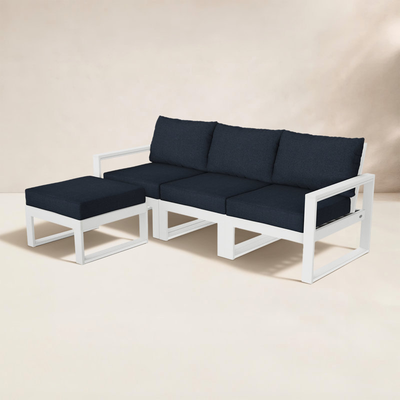 POLYWOOD EDGE Modular Deep Seating Set with Ottoman, Marine Indigo, White