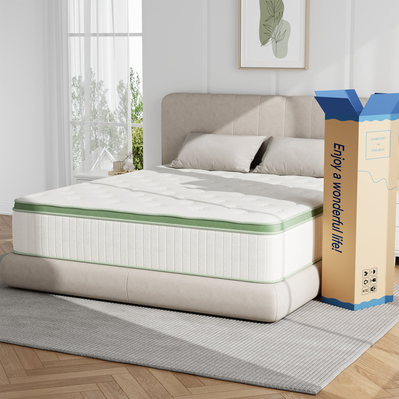 Matelas hybride grand format 10 po dans une boîte, couche de mousse à mémoire de forme et ressorts ensachés individuellement pour soulager la pression, mi-ferme, CertiPUR-US