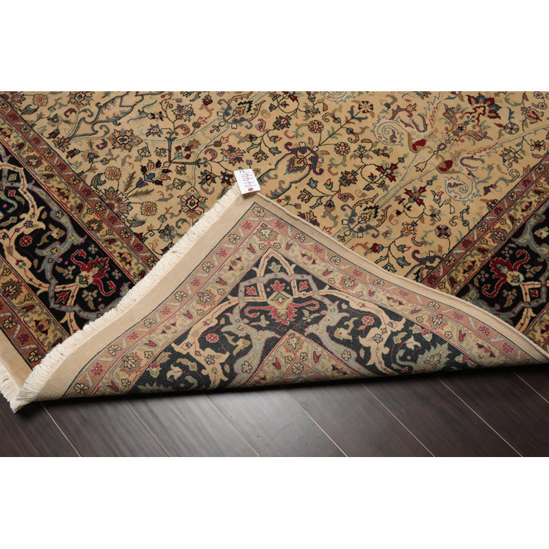 Tapis beige en laine noué à la main de conception unique 9 pi 1 po x 12 pi Elvyn