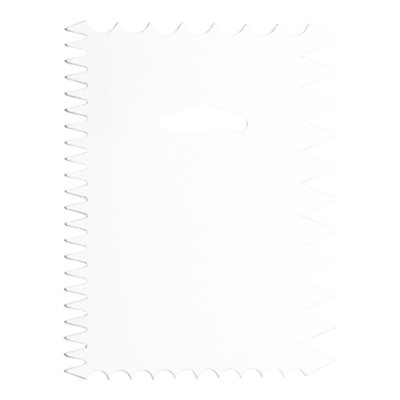 Restaurantware-Pastry Tek 4.8 Inch x 3.8 Inch Cake Scraper, 1 4-Pattern Cake Smoother - Wave Edges, Wide Tooth Edges, Metal Icing Smoother, Hanging Hole, For Decorating Or Sculpting Desserts