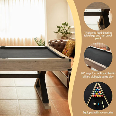 7 ft Pool Table, Pool Table 7ft Billiard Table with Accessories - Heavy-Duty x-Leg Pooltable 84", Includes 2 Cue Sticks, Balls, Brush & Cue Rack | HDF+Solid Wood Construction | Game Room Centerpiece