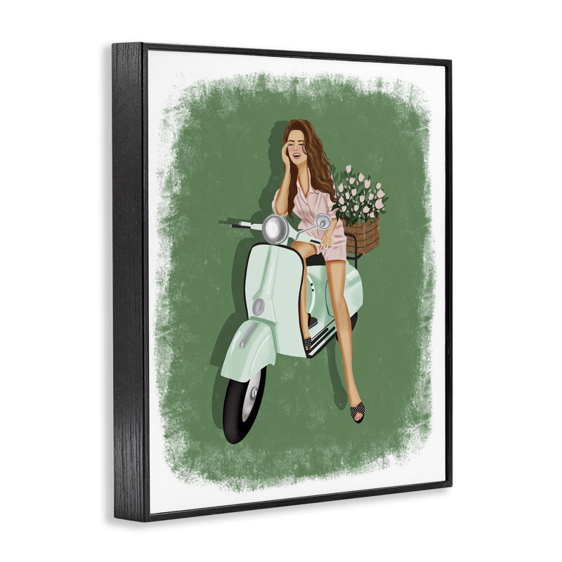 «Laughing Girl on Scooter», estampe numérique par Saba Rauf, Giclée encadrée noir minuit, H 20 po x l 16 po
