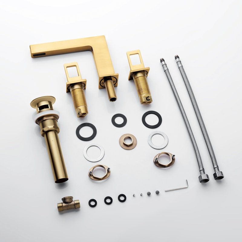 Widespread 2-handle Bathroom Faucet with Drain Assembly, Brushed Gold