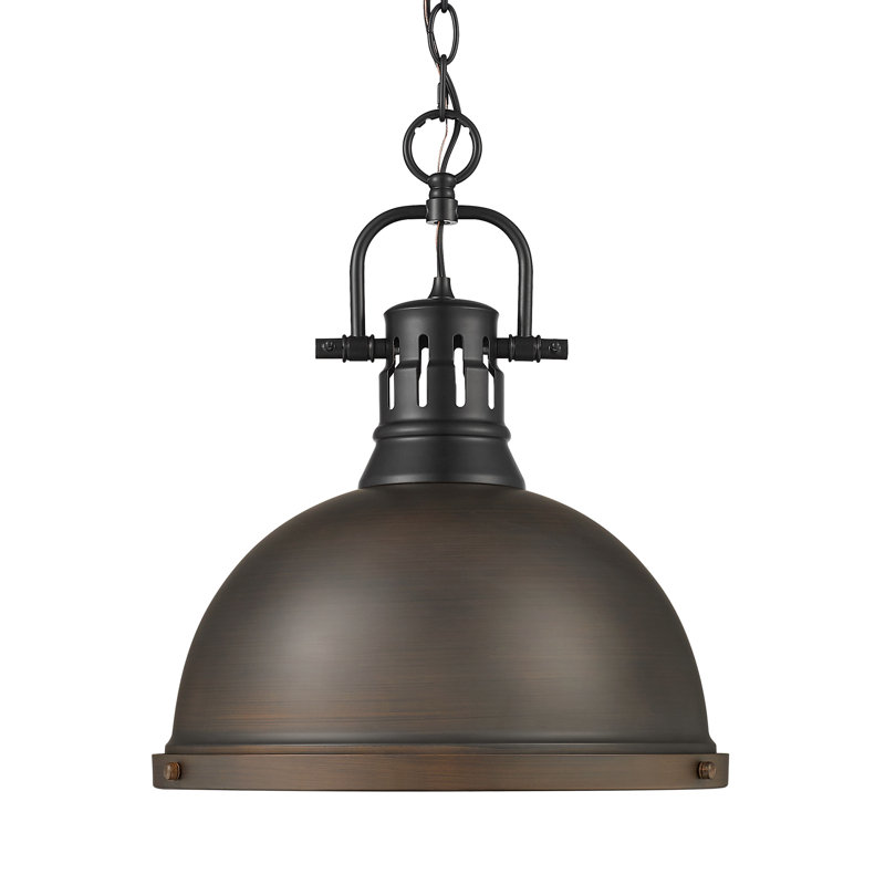 Luminaire suspendu 1 lumière avec chaîne Cajoux, Noir mat, Bronze huilé, H 14 po x l 14 po