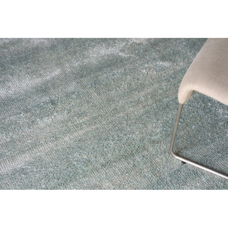 Plush Hand-Knotted Wool/Viscose Area Rug in Gray/Blue, Rectangle 12' x 15'