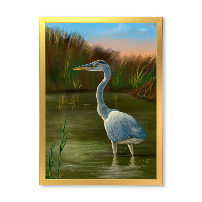 «Blue Heron Wetland Bird», cadre photo, impression sur toile, H 32 po x l 24 po x P 1 po, Encadrement doré