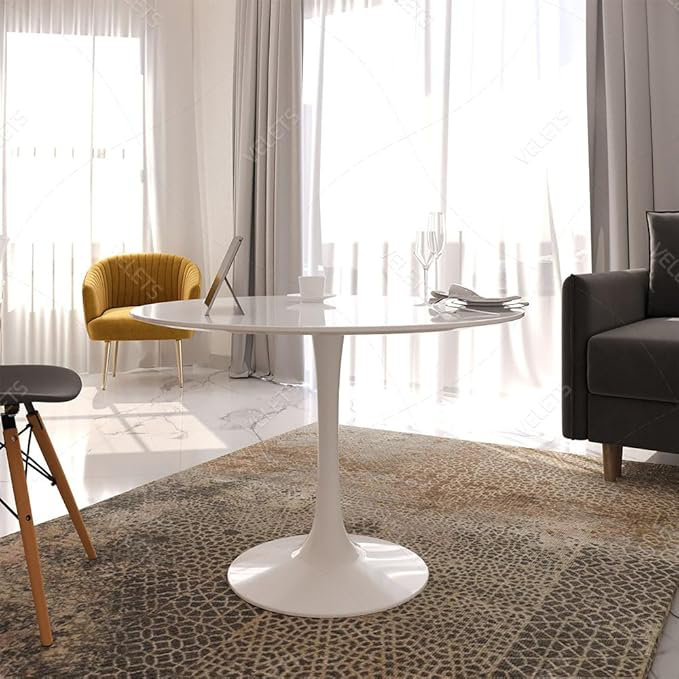 Table de salle à manger Mid-Century, H 29,5 po x L 31,5 po x l 31,5 po, Blanc