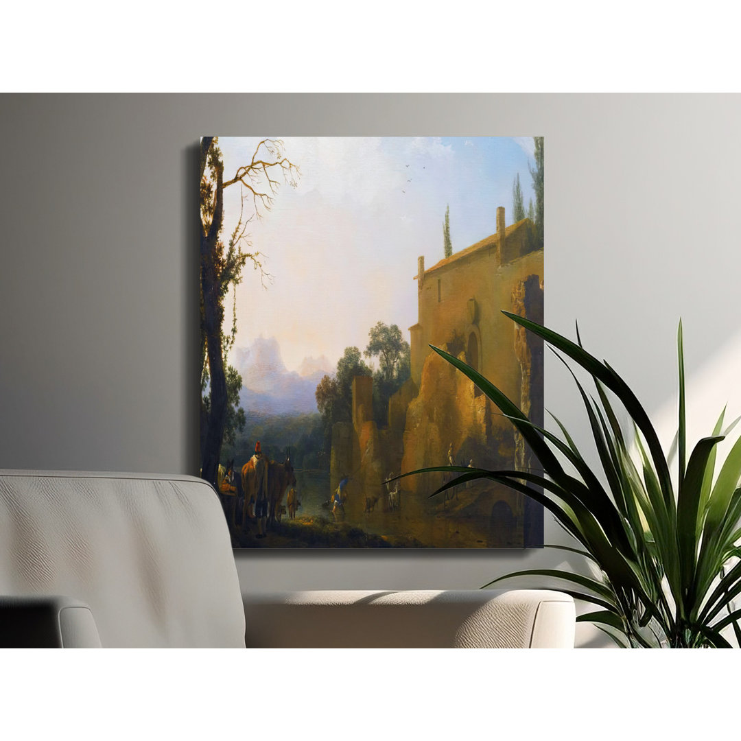 Italian Landscape Canvas Wall Art, Old Masters Painting Print, Gallery Wrapped, Ready to Hang, Farm Animals, Archival Quality, Fine Art