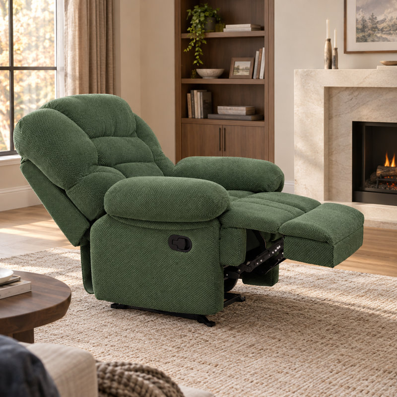 Fauteuil inclinable à bascule manuel moderne avec revêtement en tissu texturé pour salon