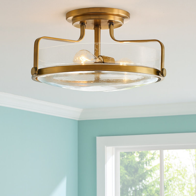 Harper 3-Light Semi-Flush Mount Retro Ceiling Light, Heritage Brass, Large
