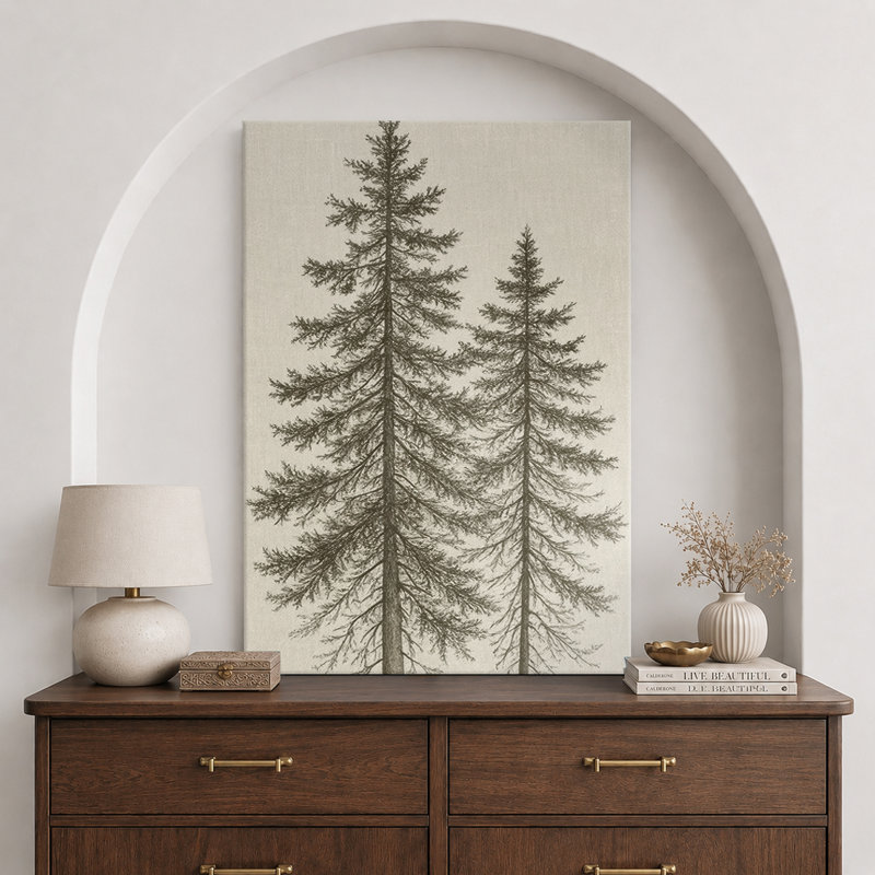 «Tall Pine Trees Classic Botanical Nature Art», reproduction d'art sur toile encadrée, H 48 po x l 32 po, Toile tendue