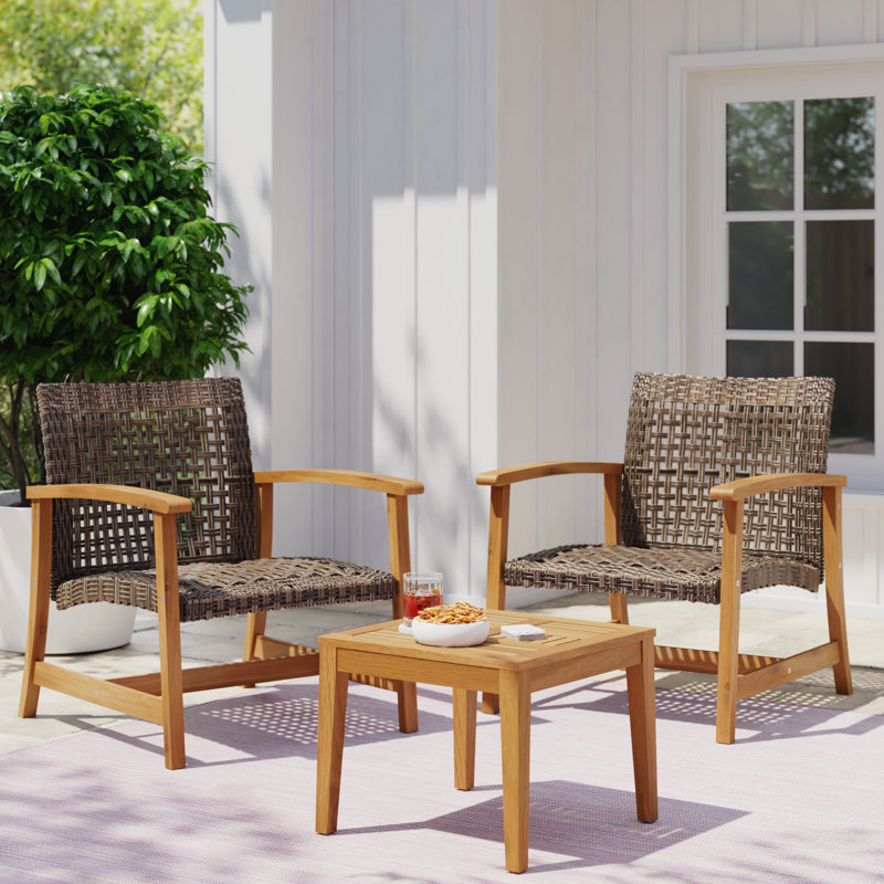 Ensemble de conversation en osier pour 2 personnes Kaitrin, Naturel / mocha mixte