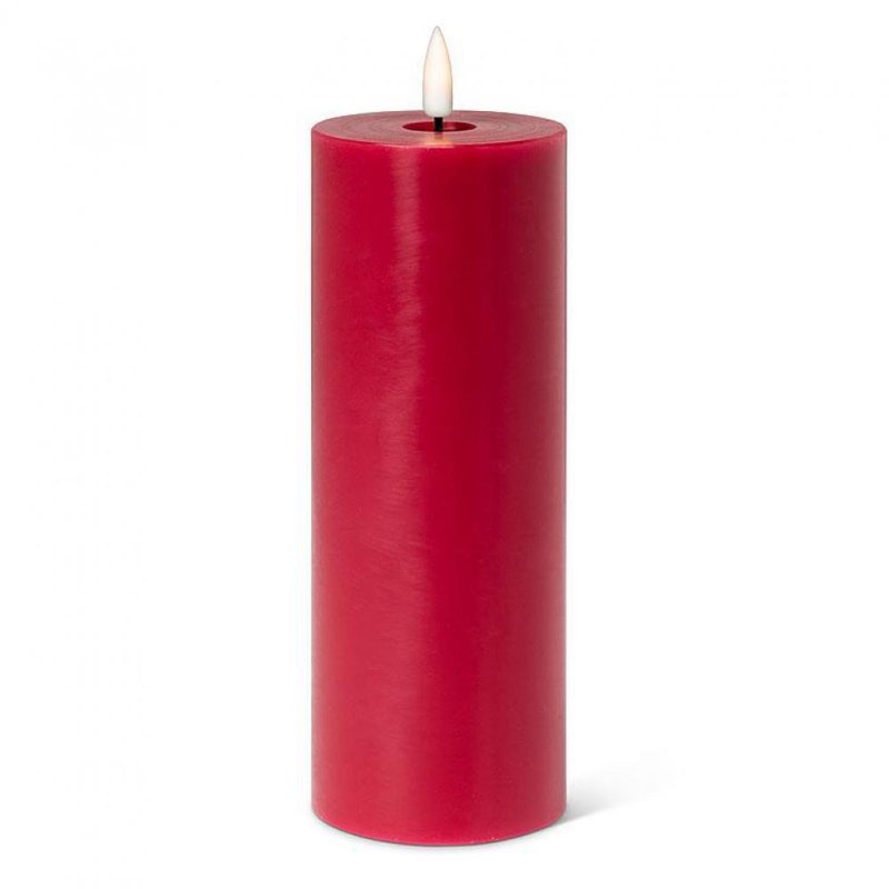 Unscented Flameless Candle, 8" H x 3" W x 3" D, Red, 1