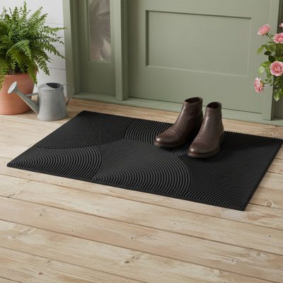 Reversible 30x 18 Door Mat Black Rubber for Indoor/Outdoor Use
