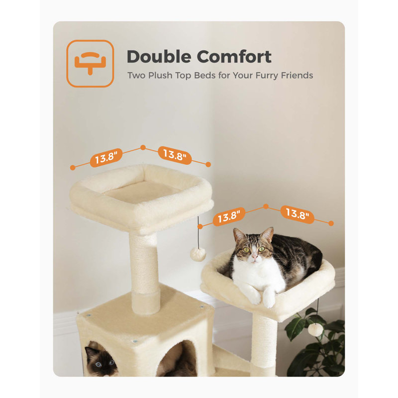 Grand arbre à chat avec appartement, hamac et balle jouet, Beige