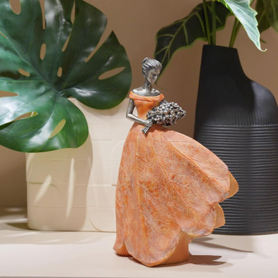 Collection de statue de fée décoration de la maison - Feuille d'ange orange, résine, automne, Action de grâce pour l'extérieur ou l'intérieur, jardin, jardin, figurines, cadeau, 7,5 x 4,5 x 11,5 po