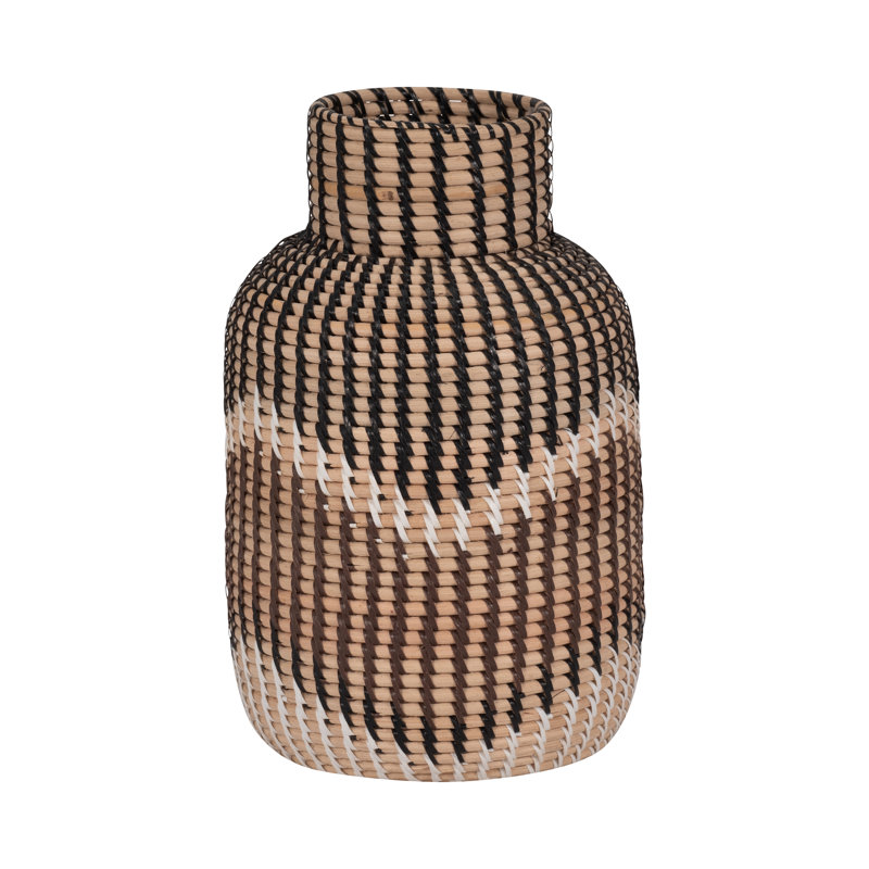 Keianna Vase Rattan Chevron Pattern 13" Multicolor Brown Black Ivory for Home Office Bedroom Living Room Decor