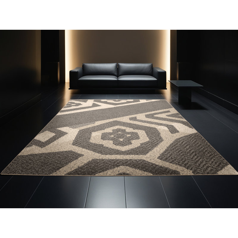 Soft Plush Earls Global Inspired Moroccan Area Rug in Gray – Beige Binding, 7x10
