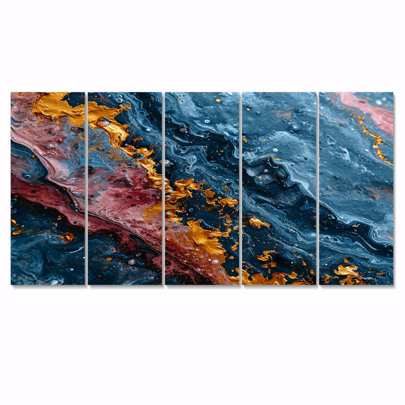 5 pièces d'art mural bleu foncé, H 32 po x l 80 po