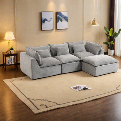Canapé modulaire moderne en velours surdimensionné 3 places avec repose-pieds pour la maison